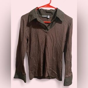 Apt. 9 Brown Polka Dot Collar Women's Top